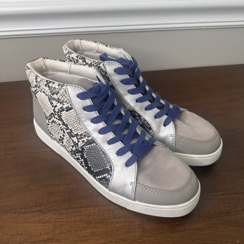 Circus Sam Edelman Women High Top Sneakers Silver Snake Skin 10 Punk Grunge